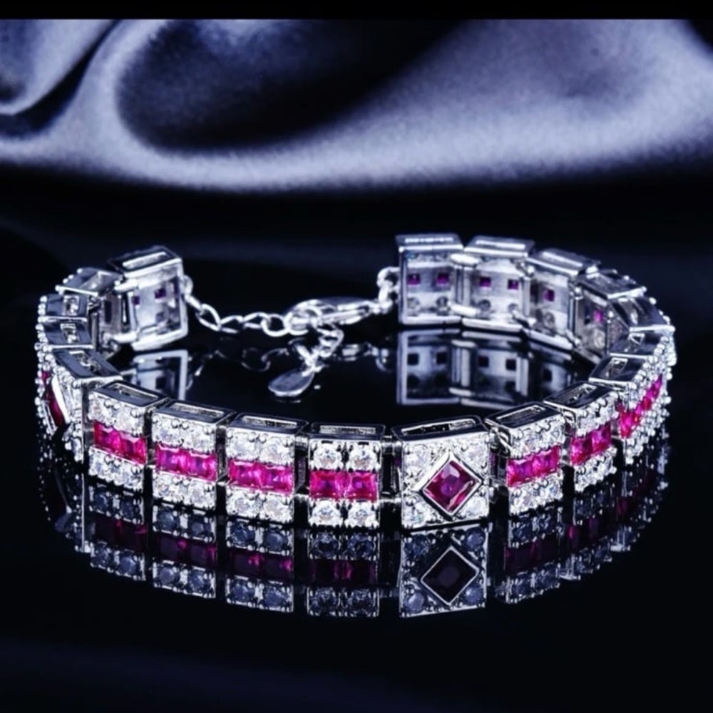 Swarovski Pink and Clear Crystal Bracelet in Silver Tone - Picture 2 of 12